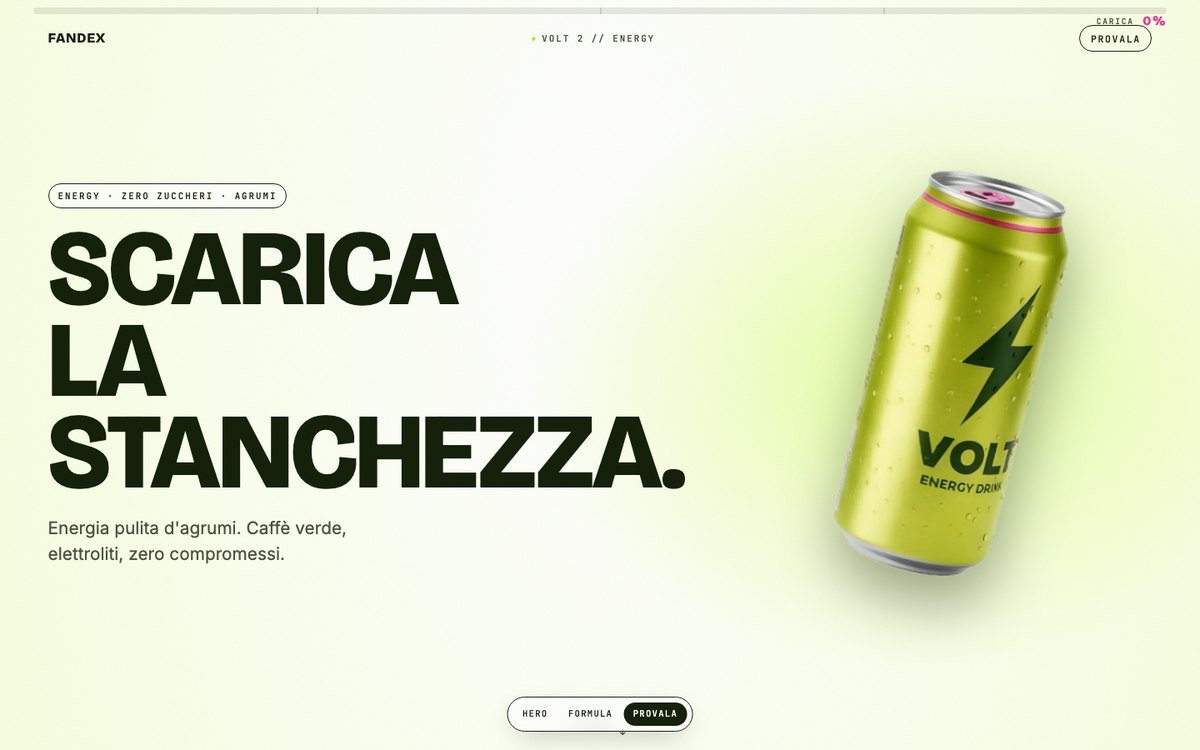 Progetto dimostrativo Volt: sito di un energy drink con la lattina in evidenza